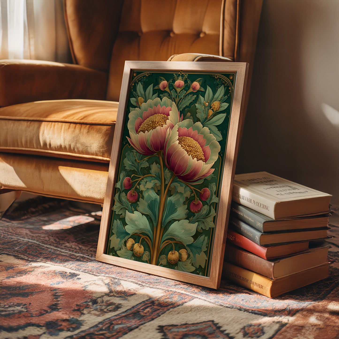 Two Peonies, One Gilded Stem