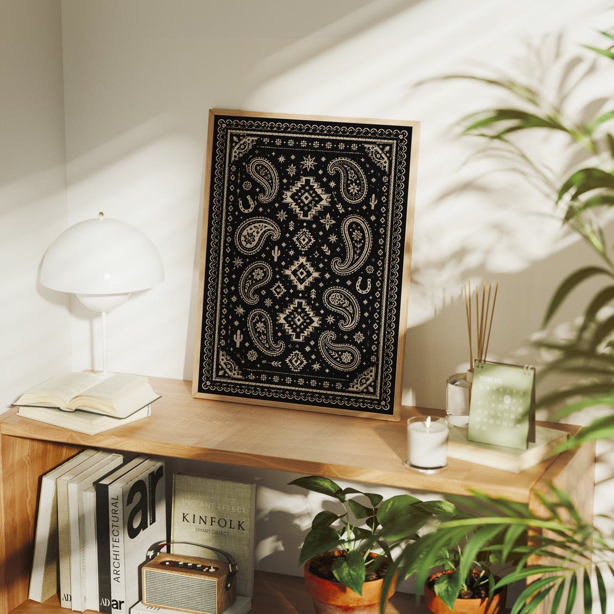 Black and Cream Western Paisley Bandana