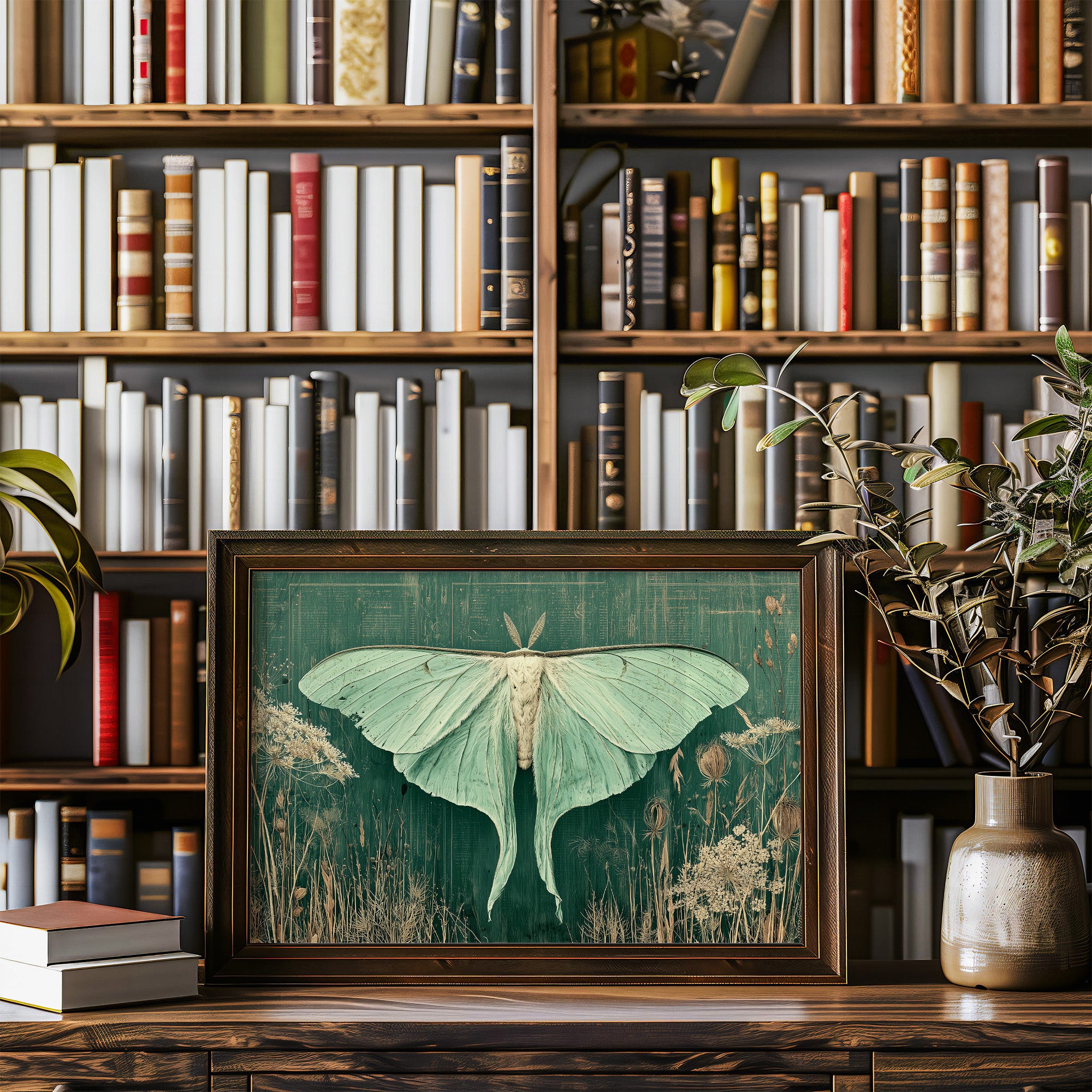Luna Moth Among Wild Grasses