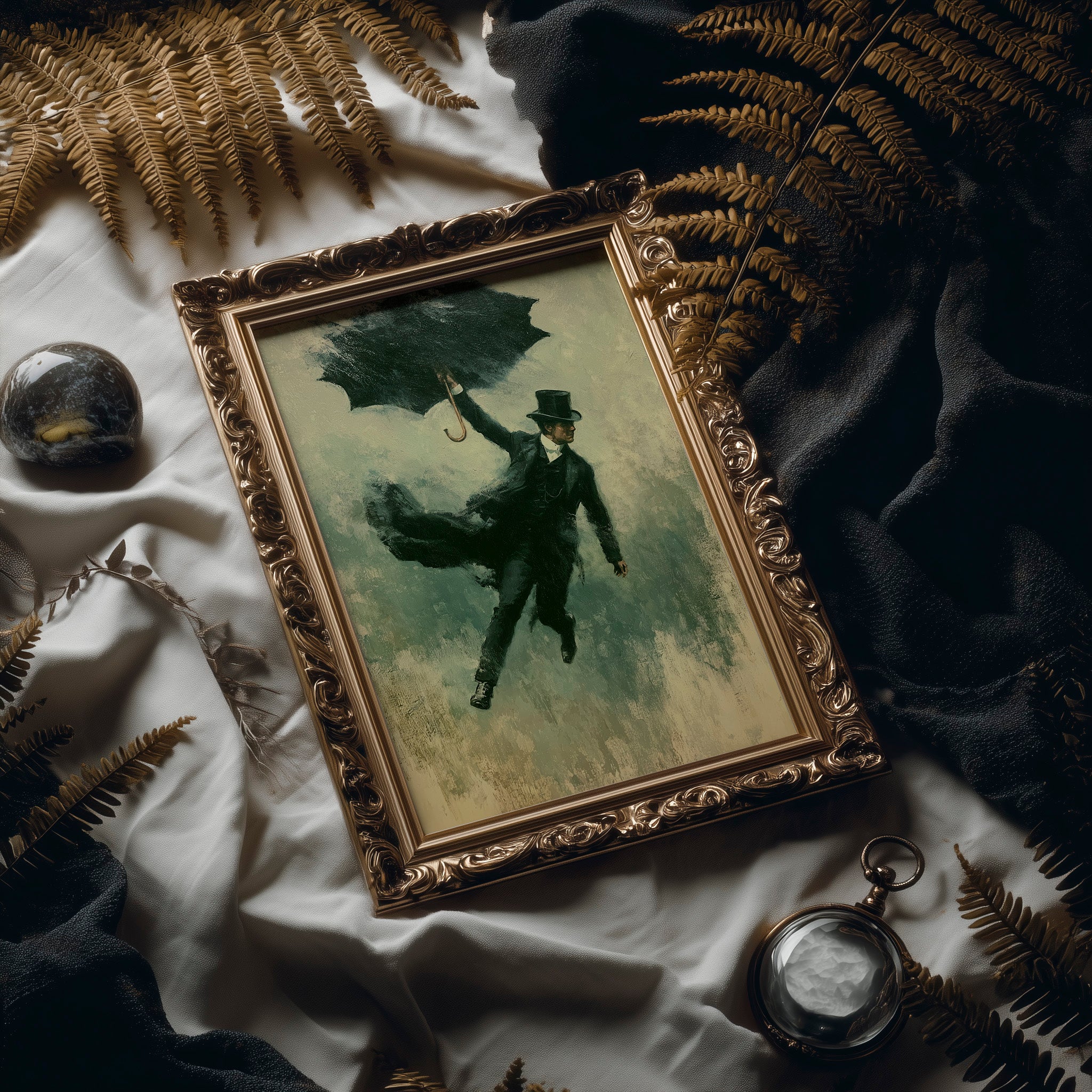 The Falling Gentleman — Victorian Surrealist Oil Print