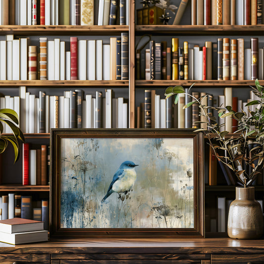 Bluebird Among Winter Grasses