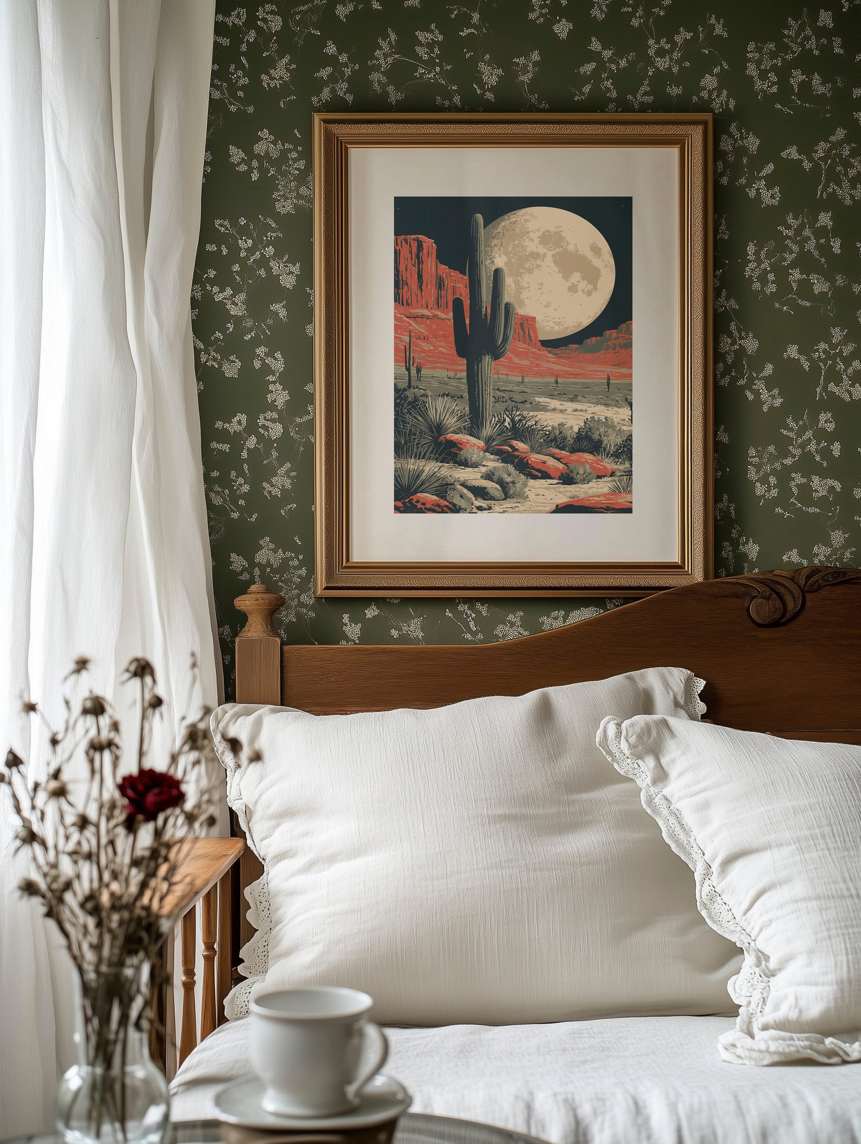 Desert Moon — Red Rock Saguaro Screenprint