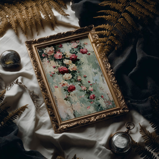 Climbing Roses on Plaster — Impasto Floral Painting