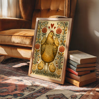 Mother Hen and Chicks — Folk Art Farmhouse Print