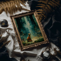 Fox in the Cathedral Light — Emerald Forest Oil Painting