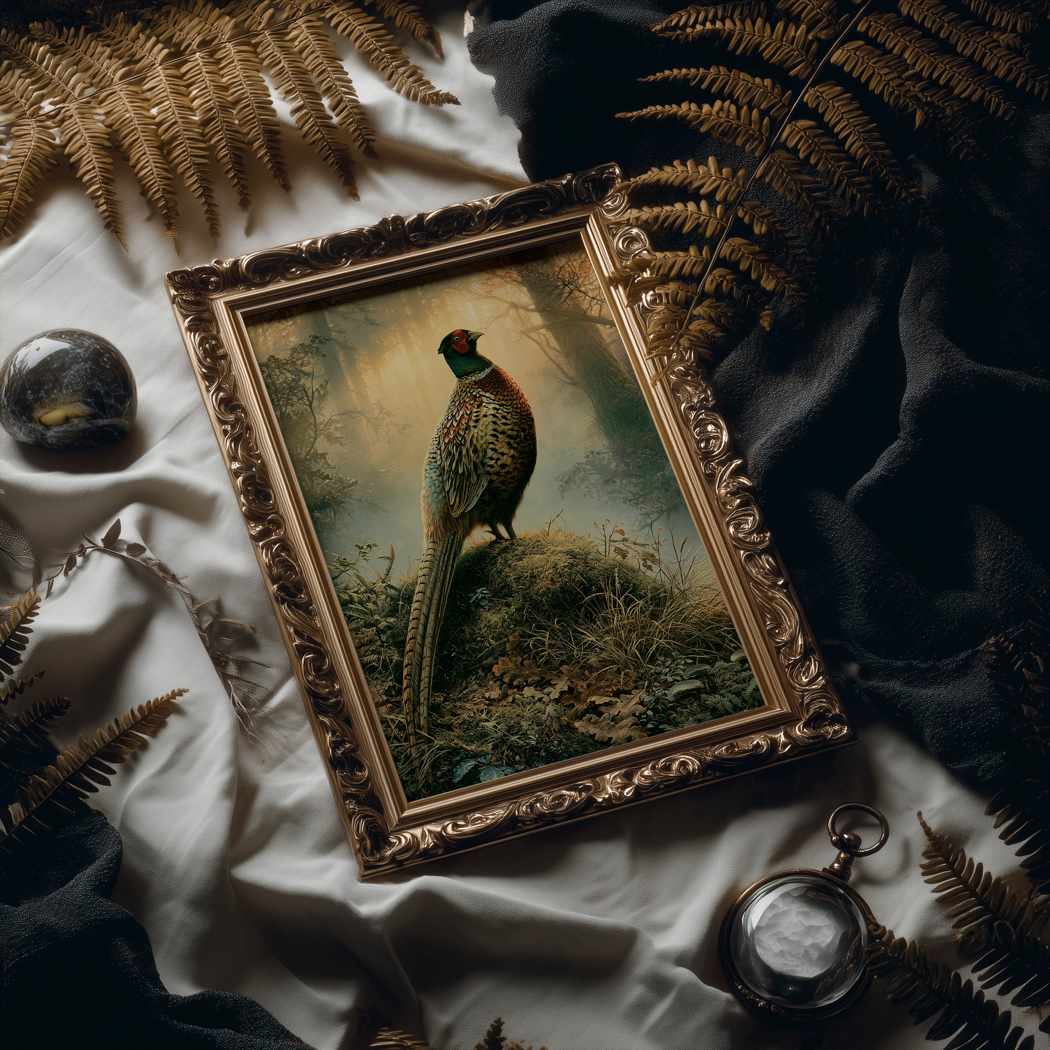 Pheasant at Dawn — Golden Mist Autumn Painting