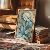 Madonna in Lilies — Cobalt Blue Devotional Engraving