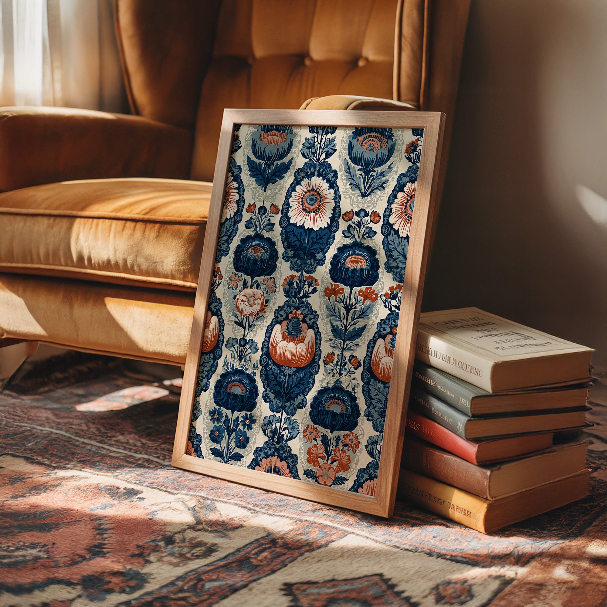 Navy Damask: A Jacobean Floral Repeat