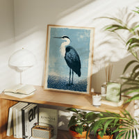 Heron Study: A Screenprint in Blue