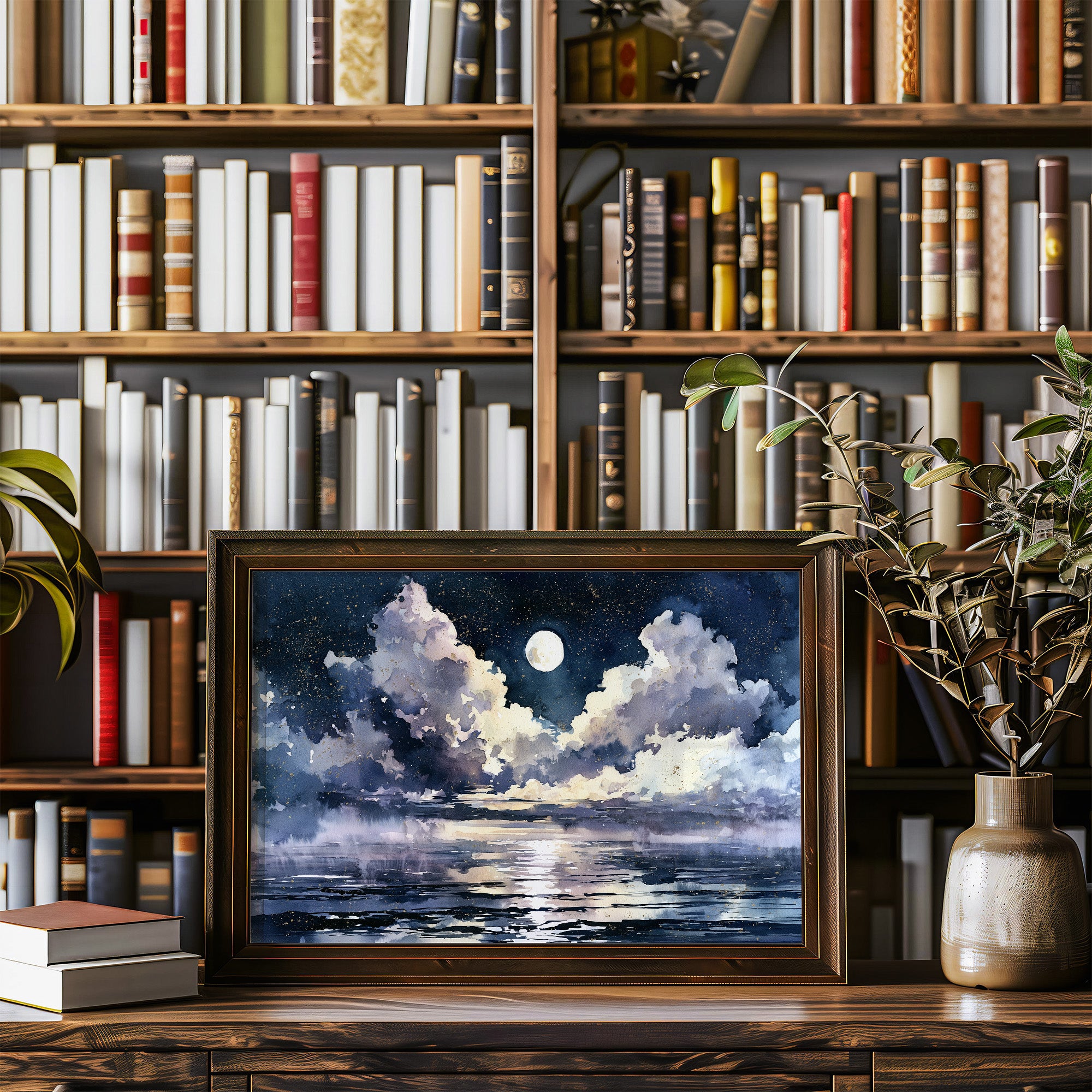 Moonlit Clouds Over Still Water