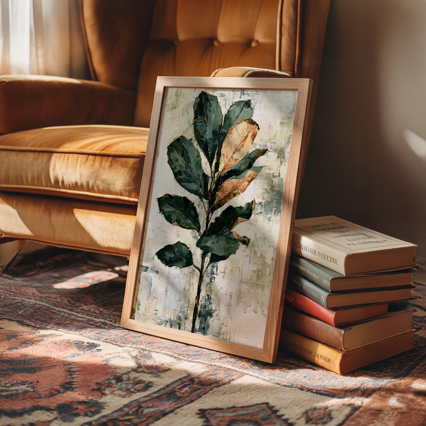 Magnolia Stem in Green and Rust