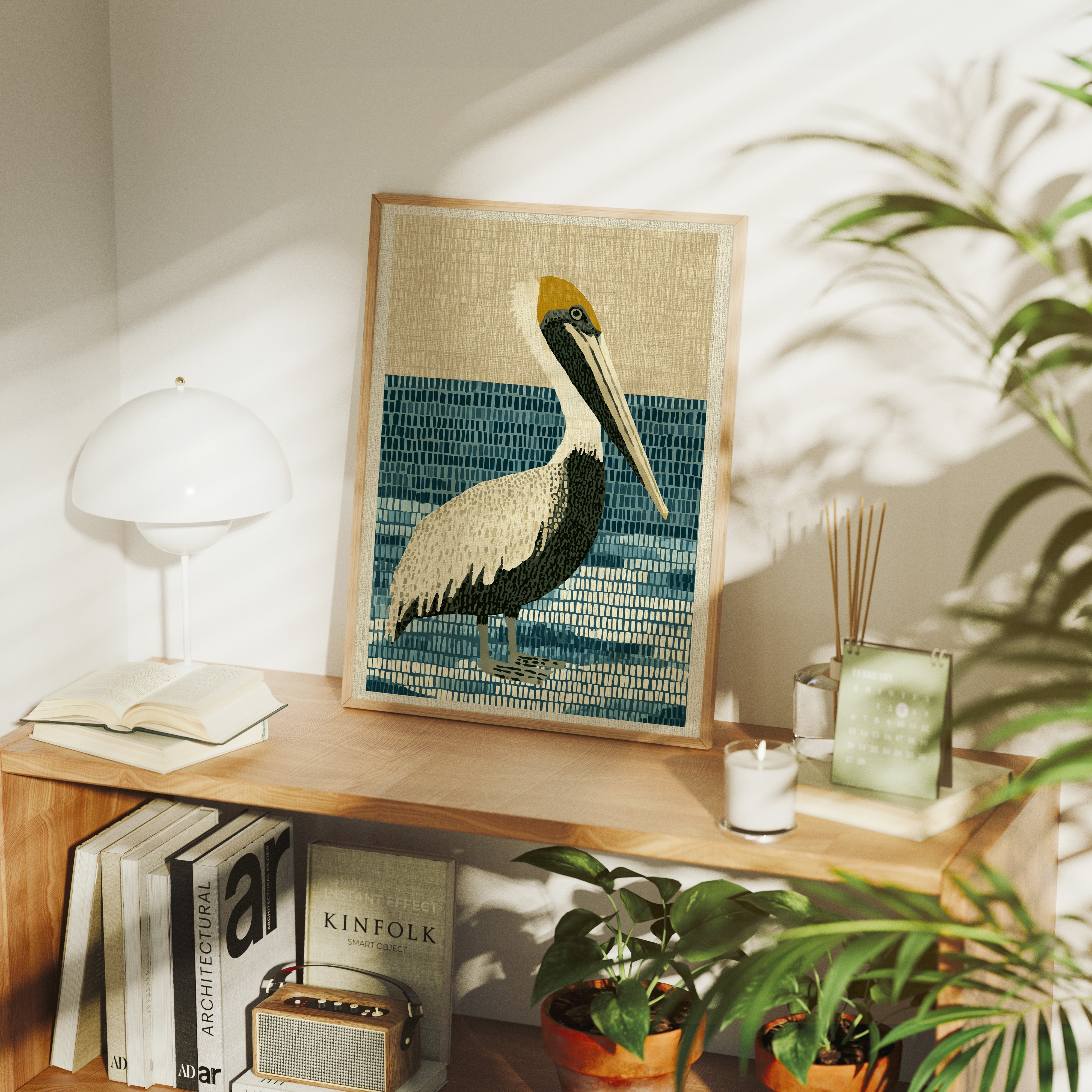 Pelican in Woven Waves