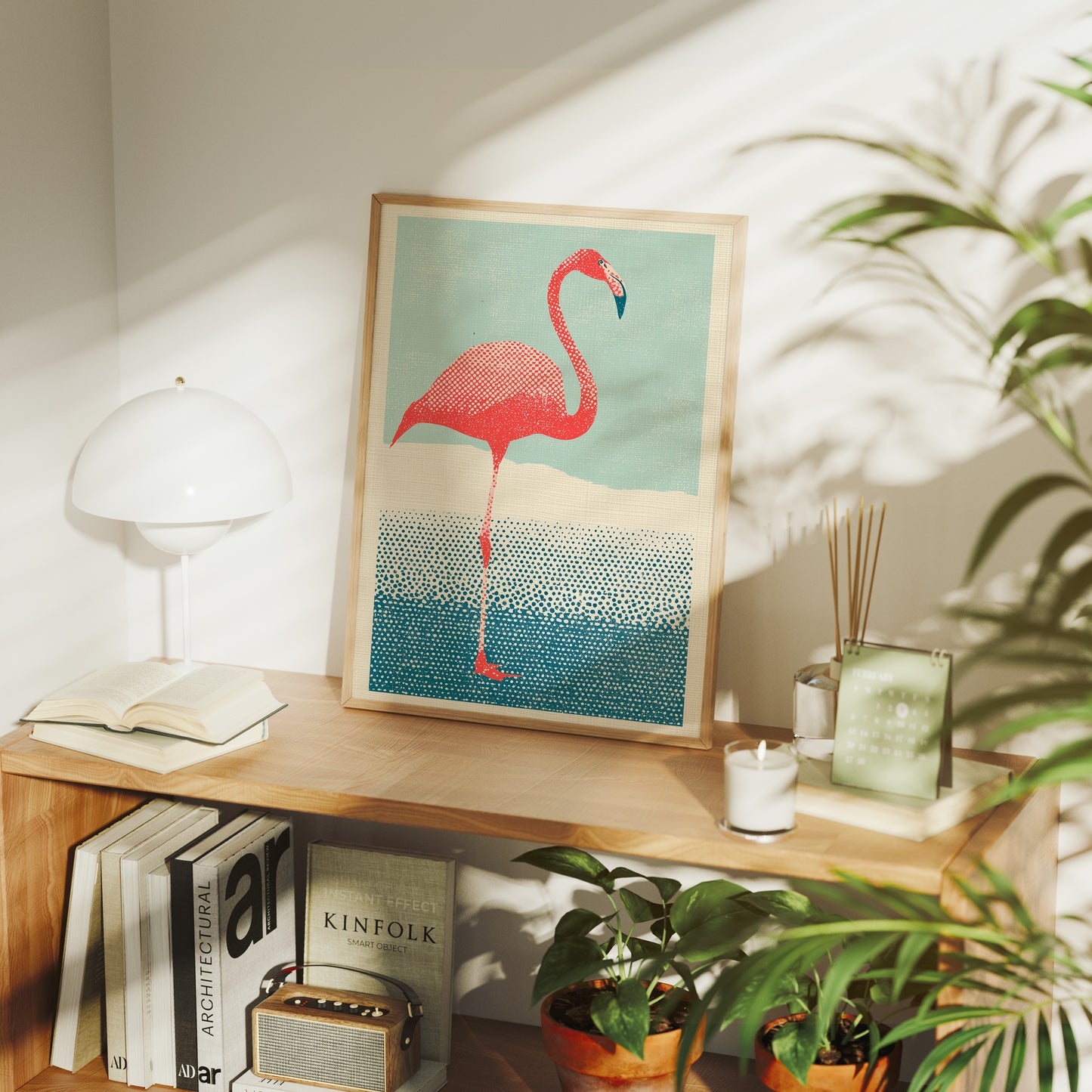 Flamingo on One Leg, Retro Print