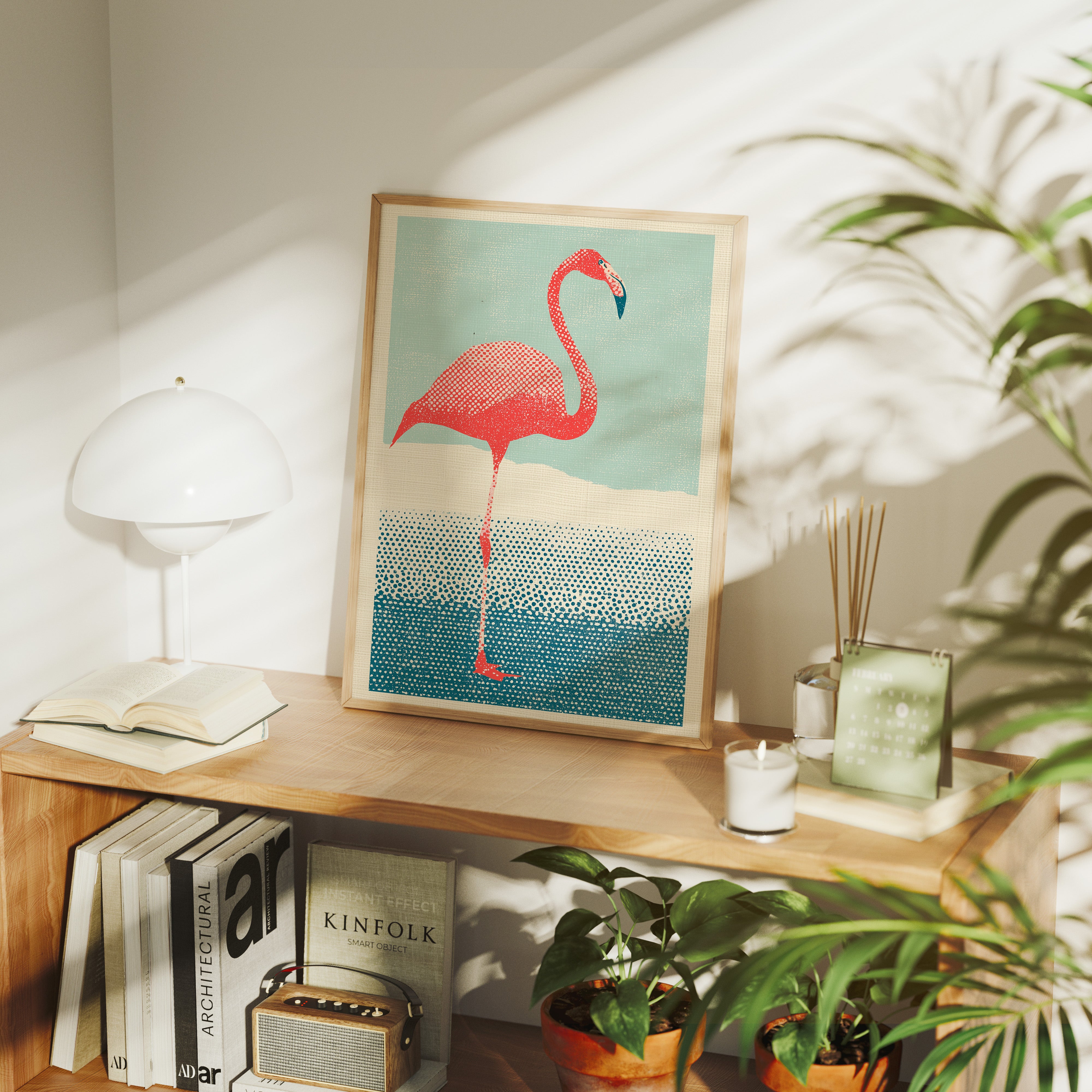 Flamingo on One Leg, Retro Print