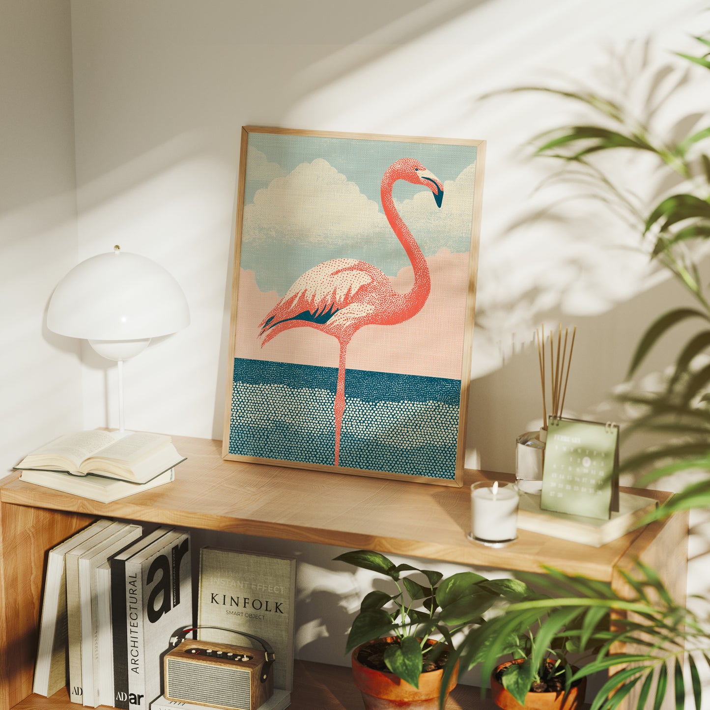 Flamingo Against Cotton Candy Clouds