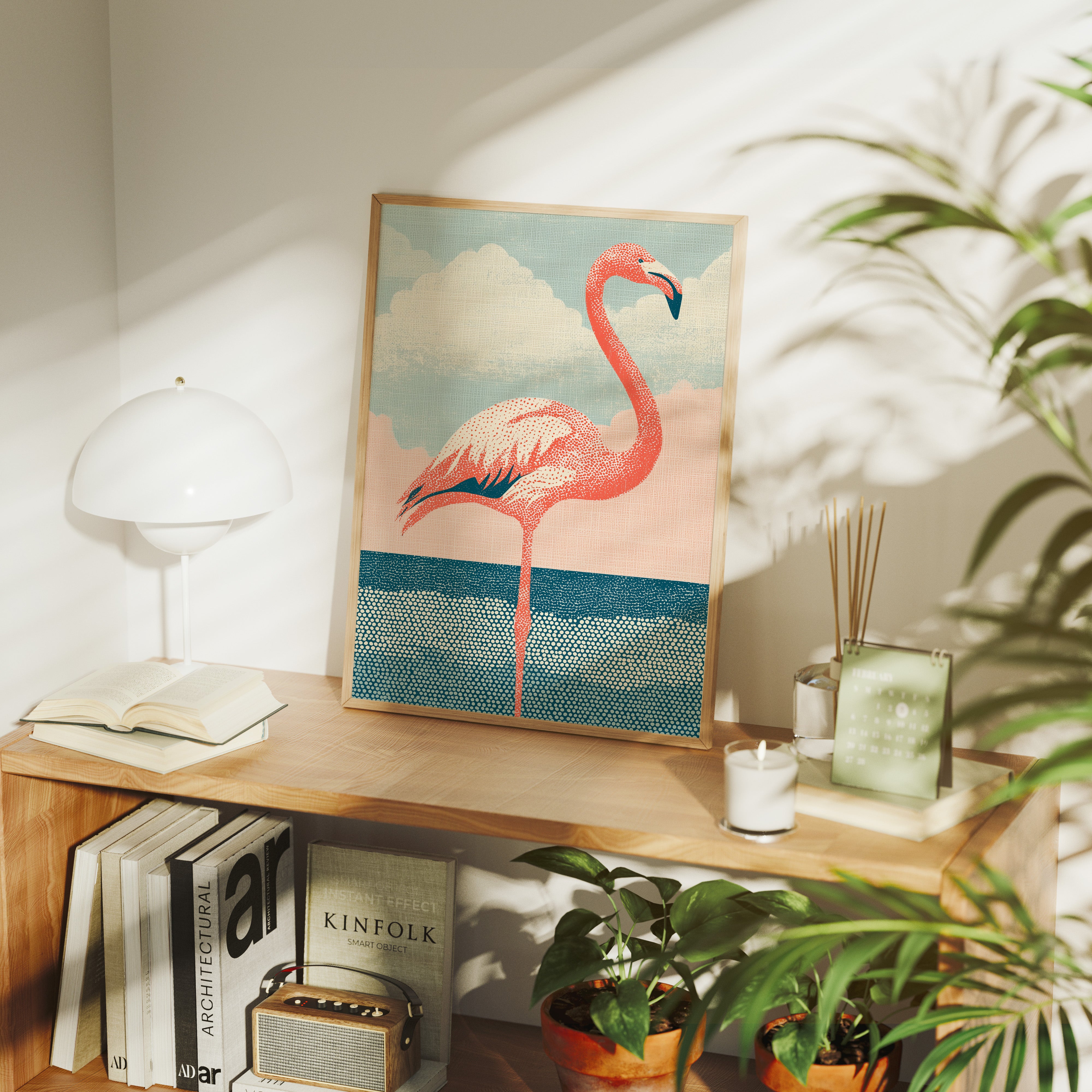 Flamingo Against Cotton Candy Clouds
