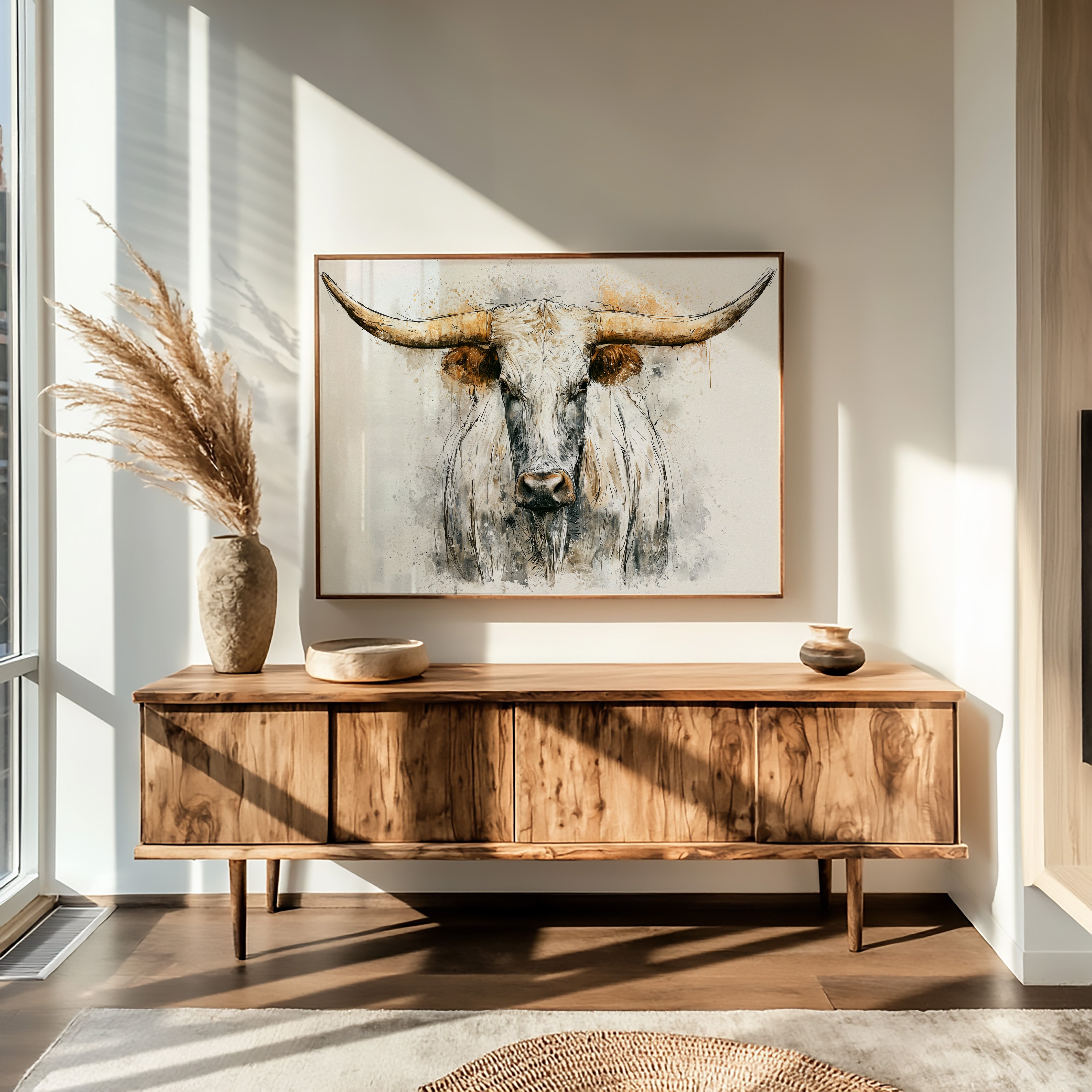 Longhorn in Ink and Wash