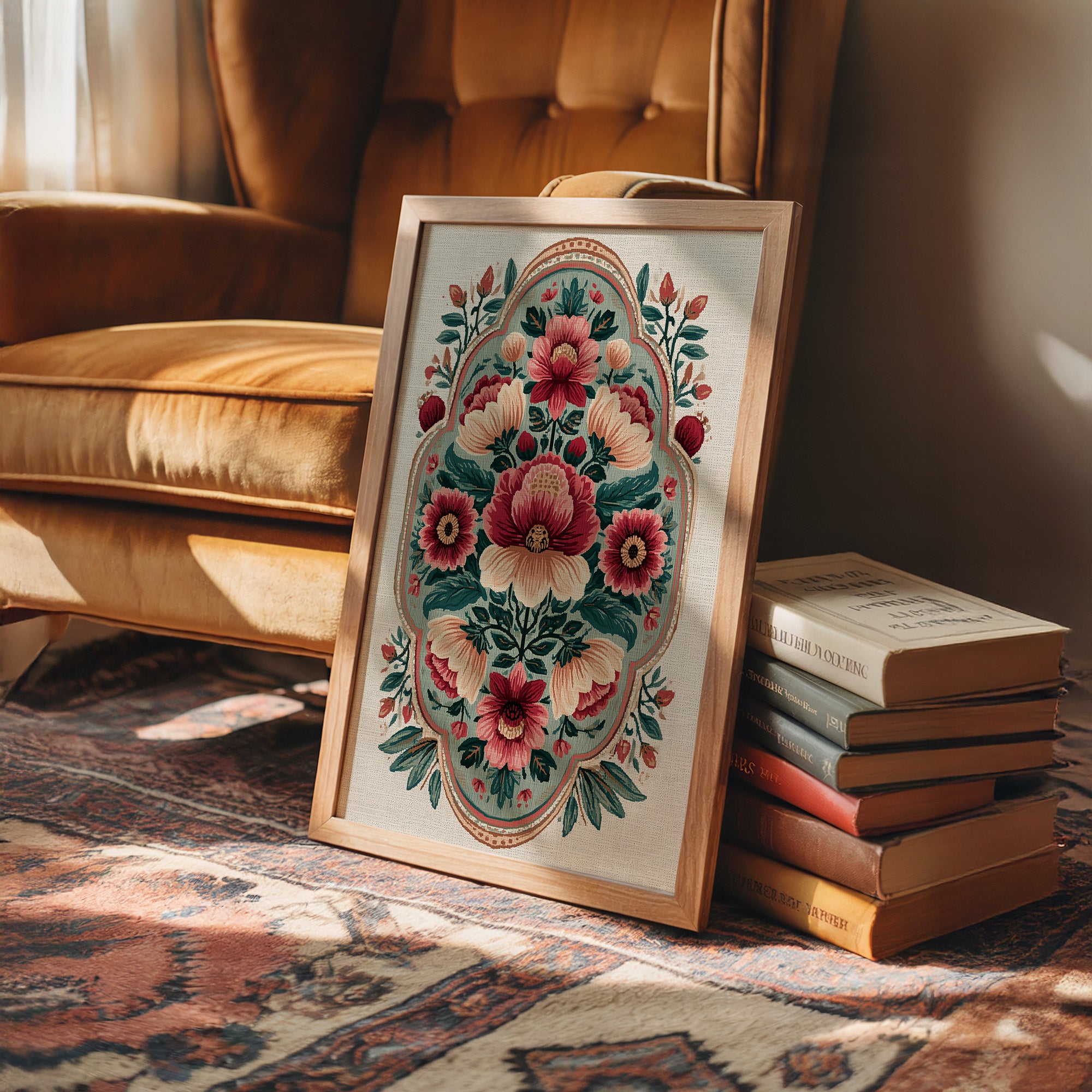 Sage Medallion: A Symmetrical Floral Tapestry