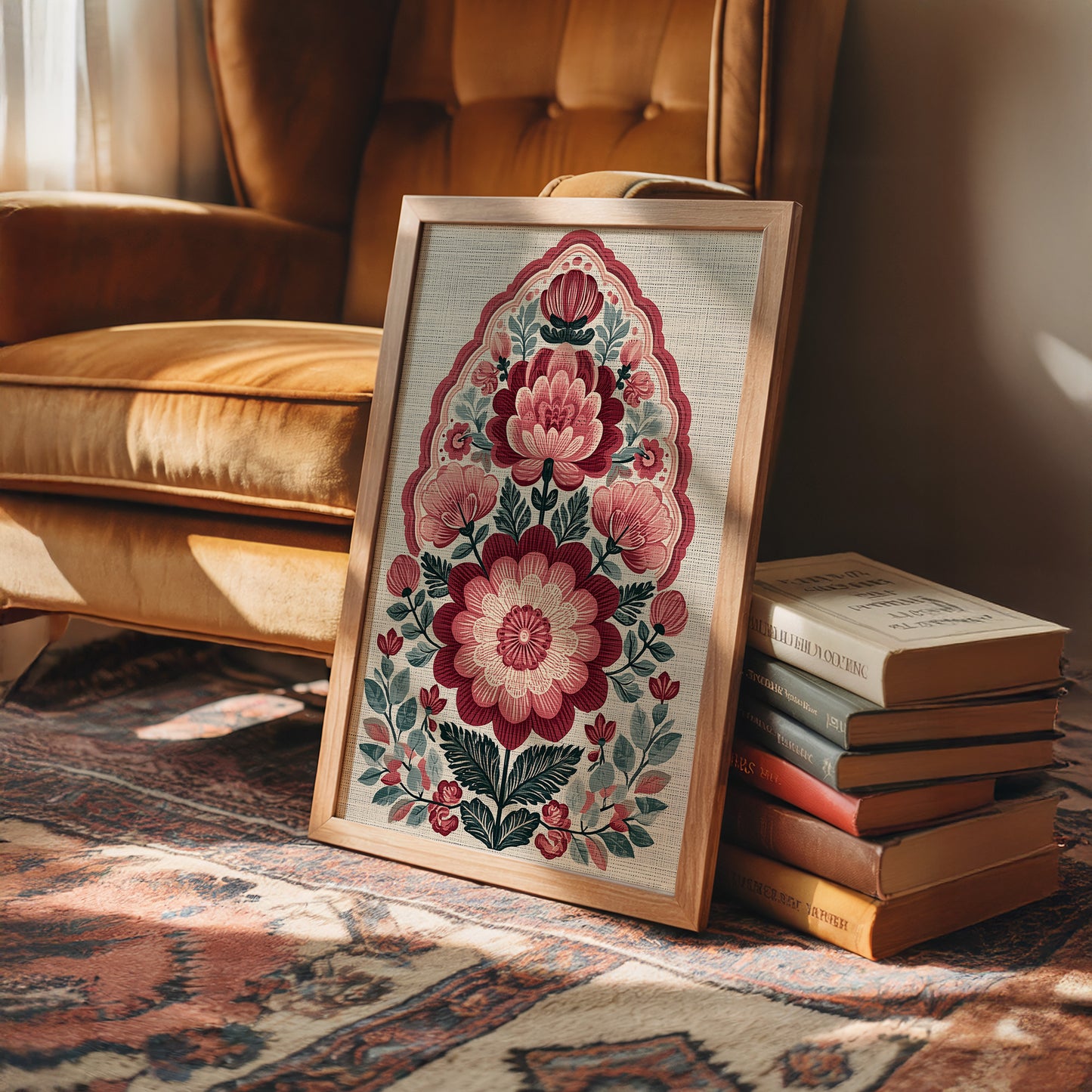 Crimson Bloom: A Folk Floral Medallion