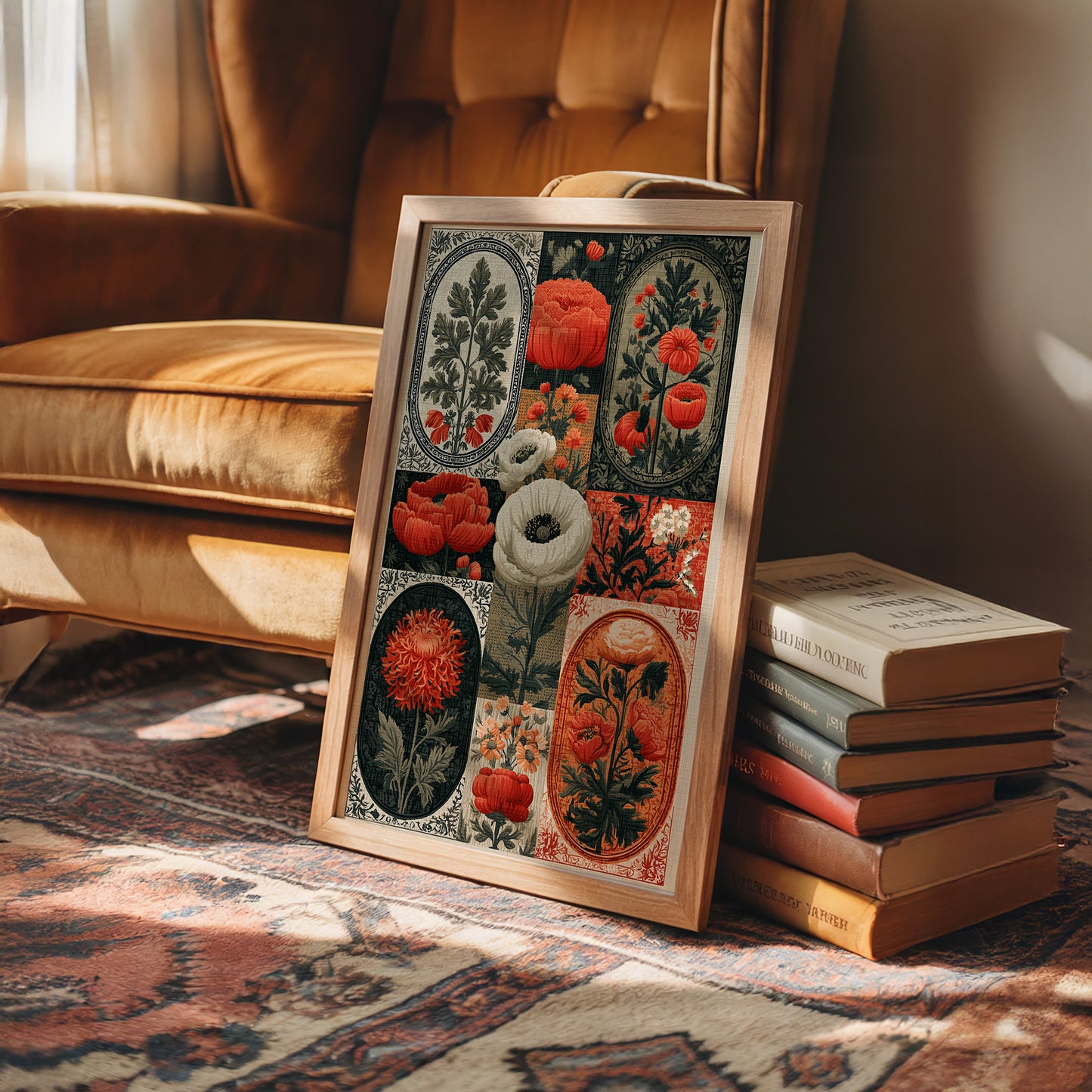 Botanical Patchwork in Red and Ink