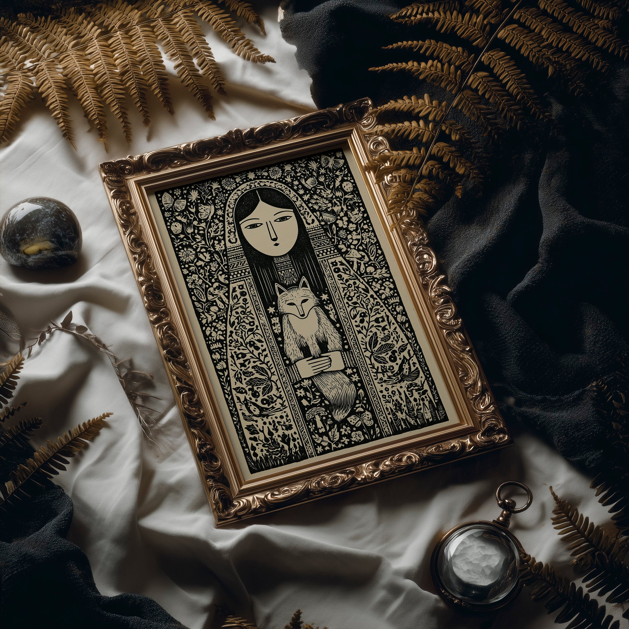 Keeper of the Fox: A Folklore Woodcut