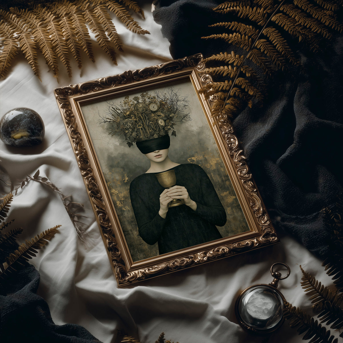 Blindfolded Time: Woman with Golden Chalice