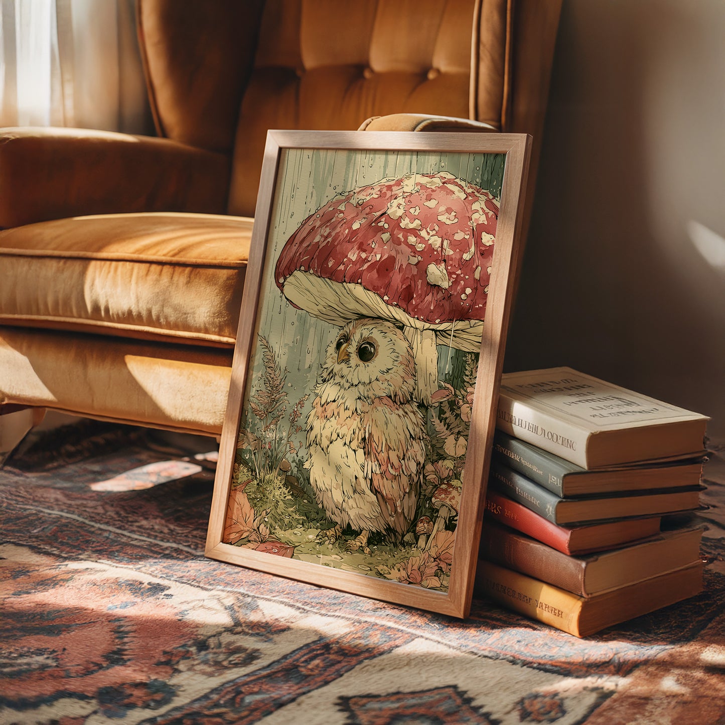 Toadstool Hideaway: Curious Owl Close-Up