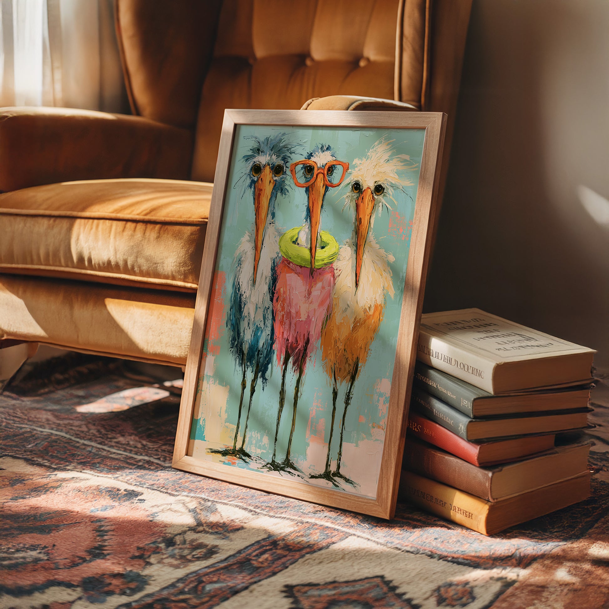 Nerdy Bird Trio: Storks in Sweaters and Specs