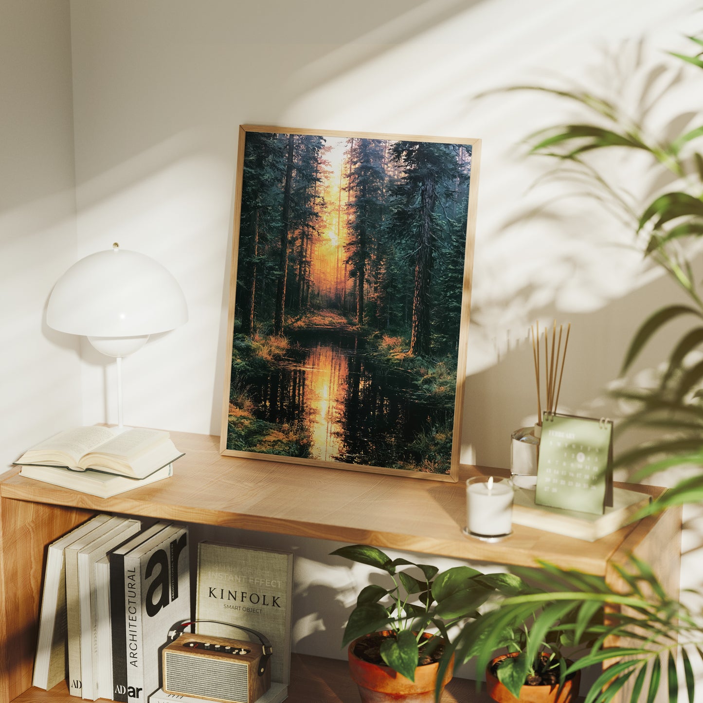 Into the Blaze: Shadowed Forest at Sunset