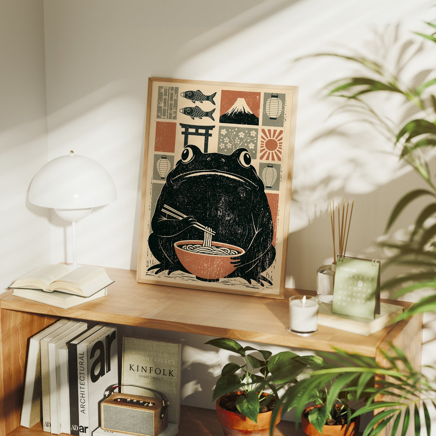 Ramen Toad: A Woodblock Frog's Feast