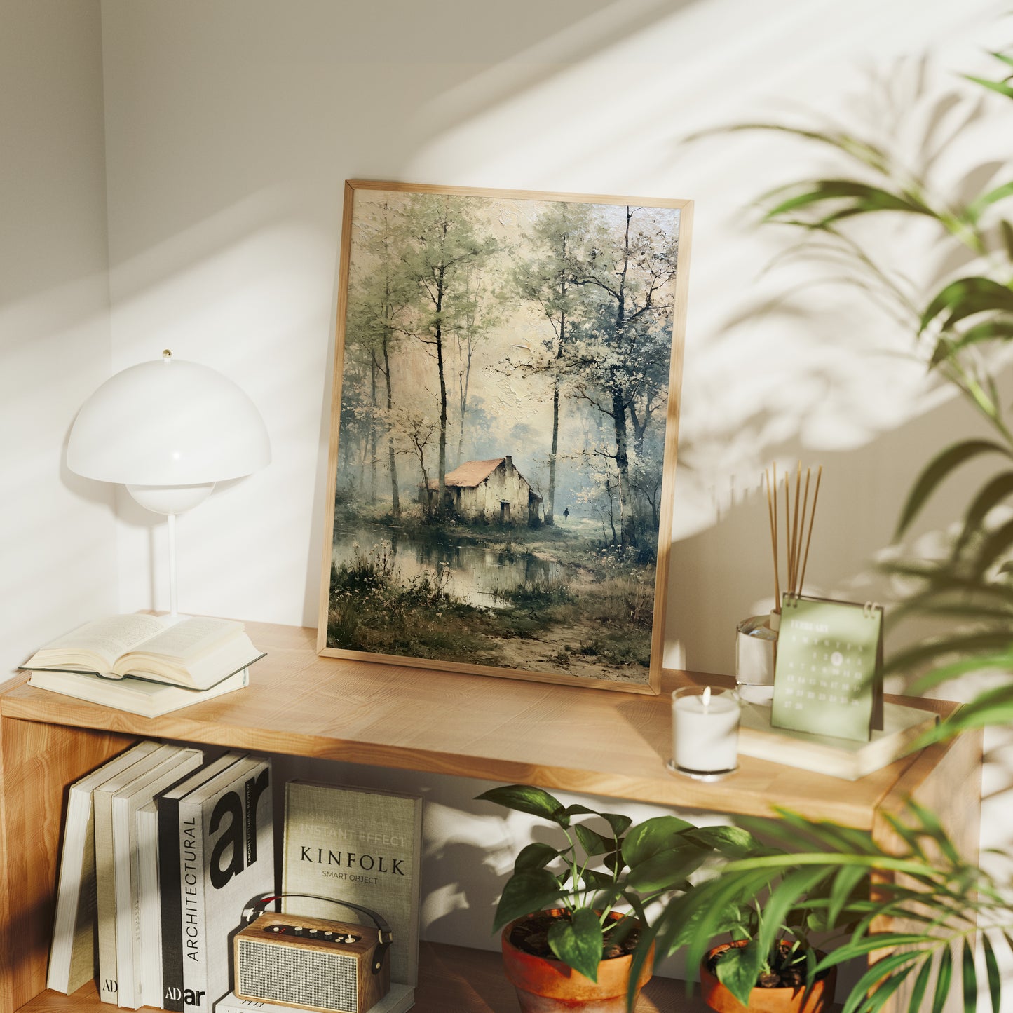 The Weathered Cottage: Misty Woodland Reflection
