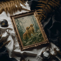 Golden Retrievers on the Misty Ridge