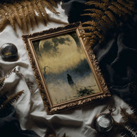 Lost in the Fog: Distant Figure and Moon