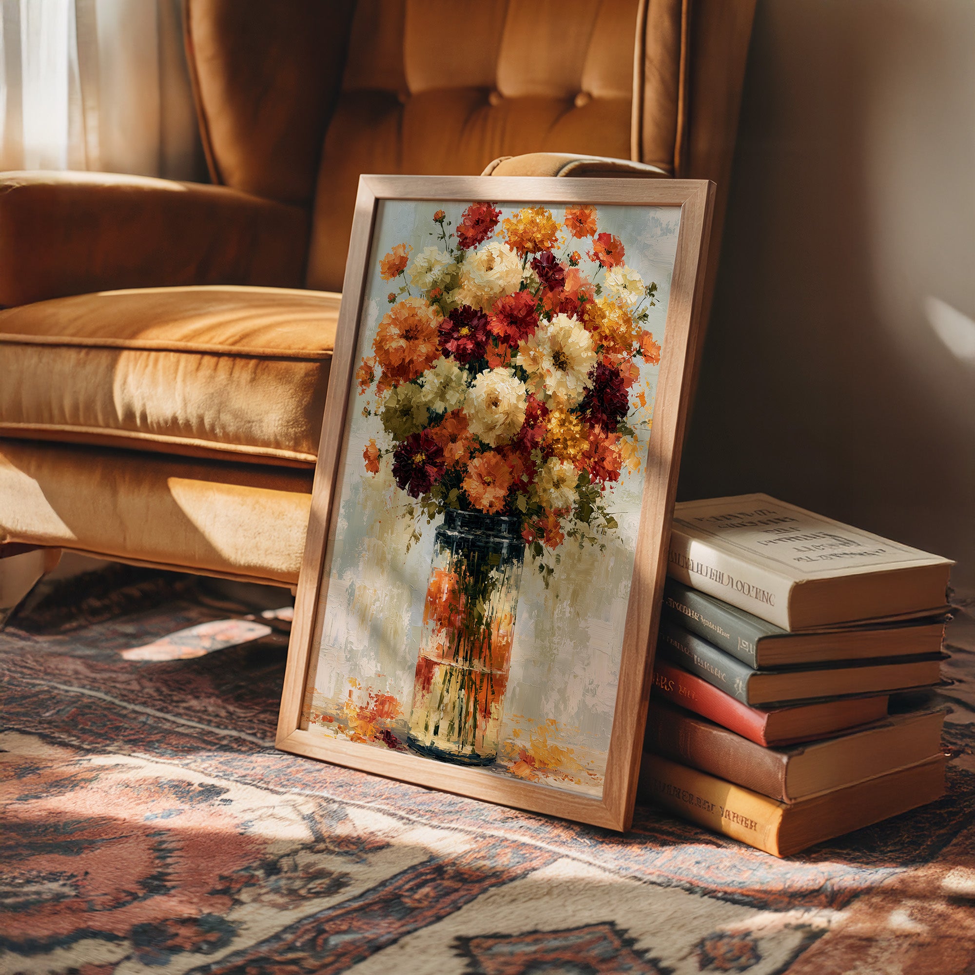 Zinnias in Glass, Sunlit Bunch
