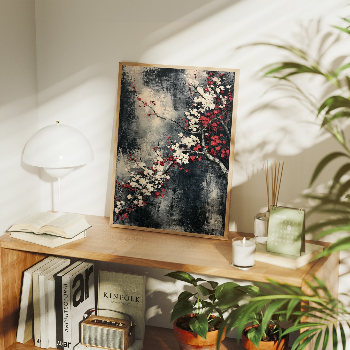 Cherry Blossoms on Charcoal Silk