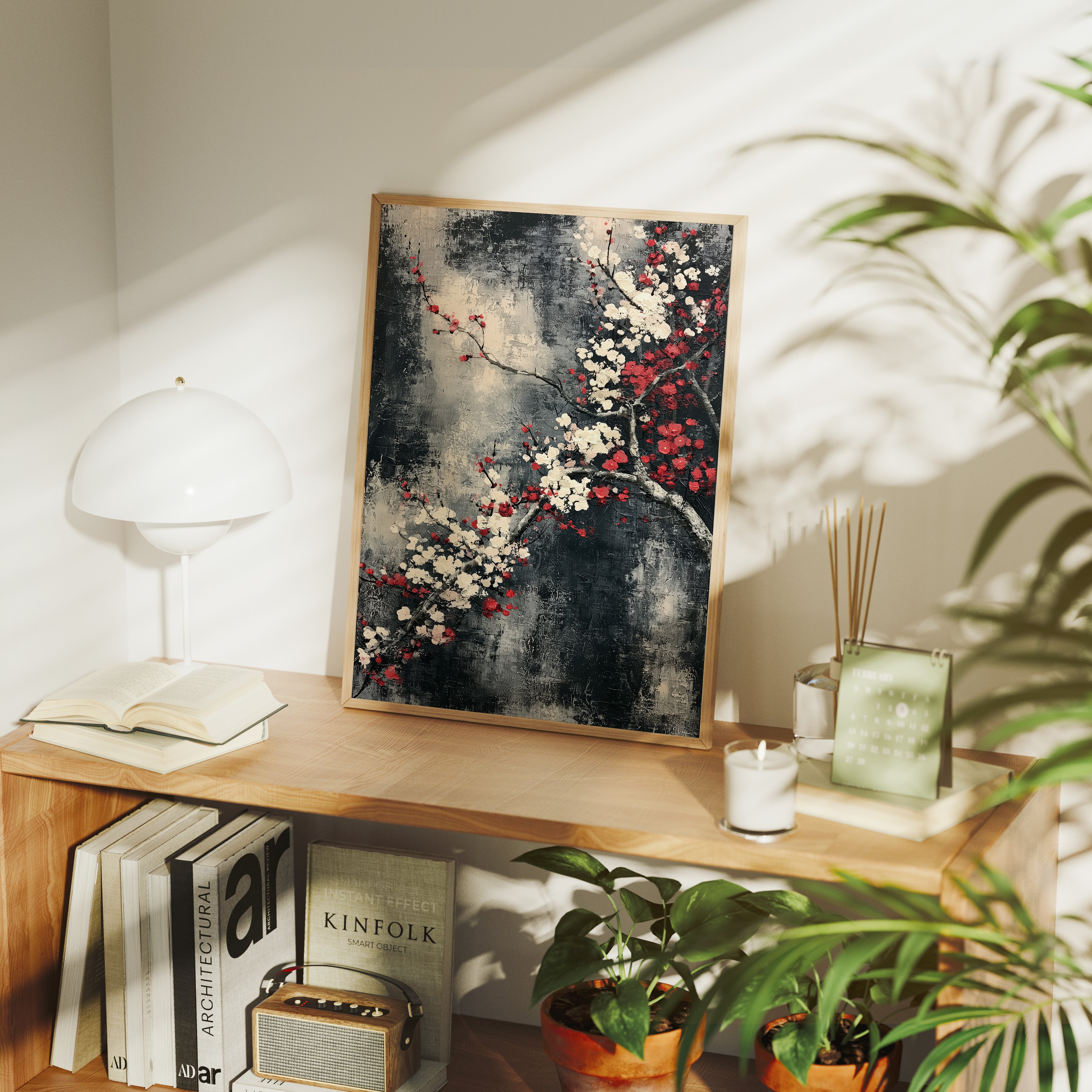 Cherry Blossoms on Charcoal Silk