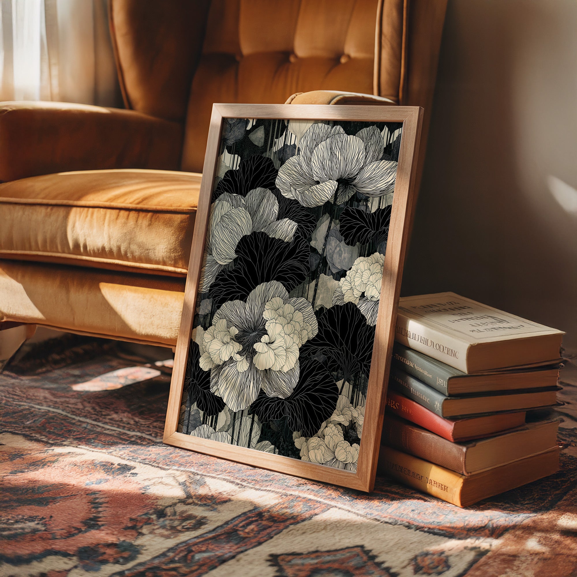 Poppies in Fine Black Ink