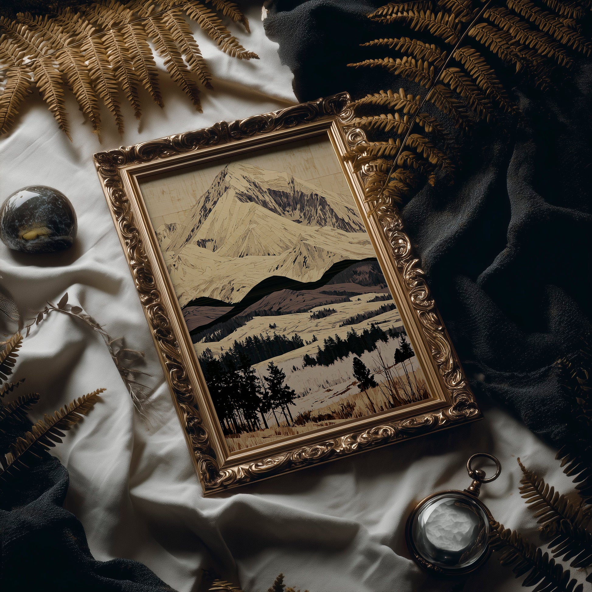 Snow Peak in Marquetry