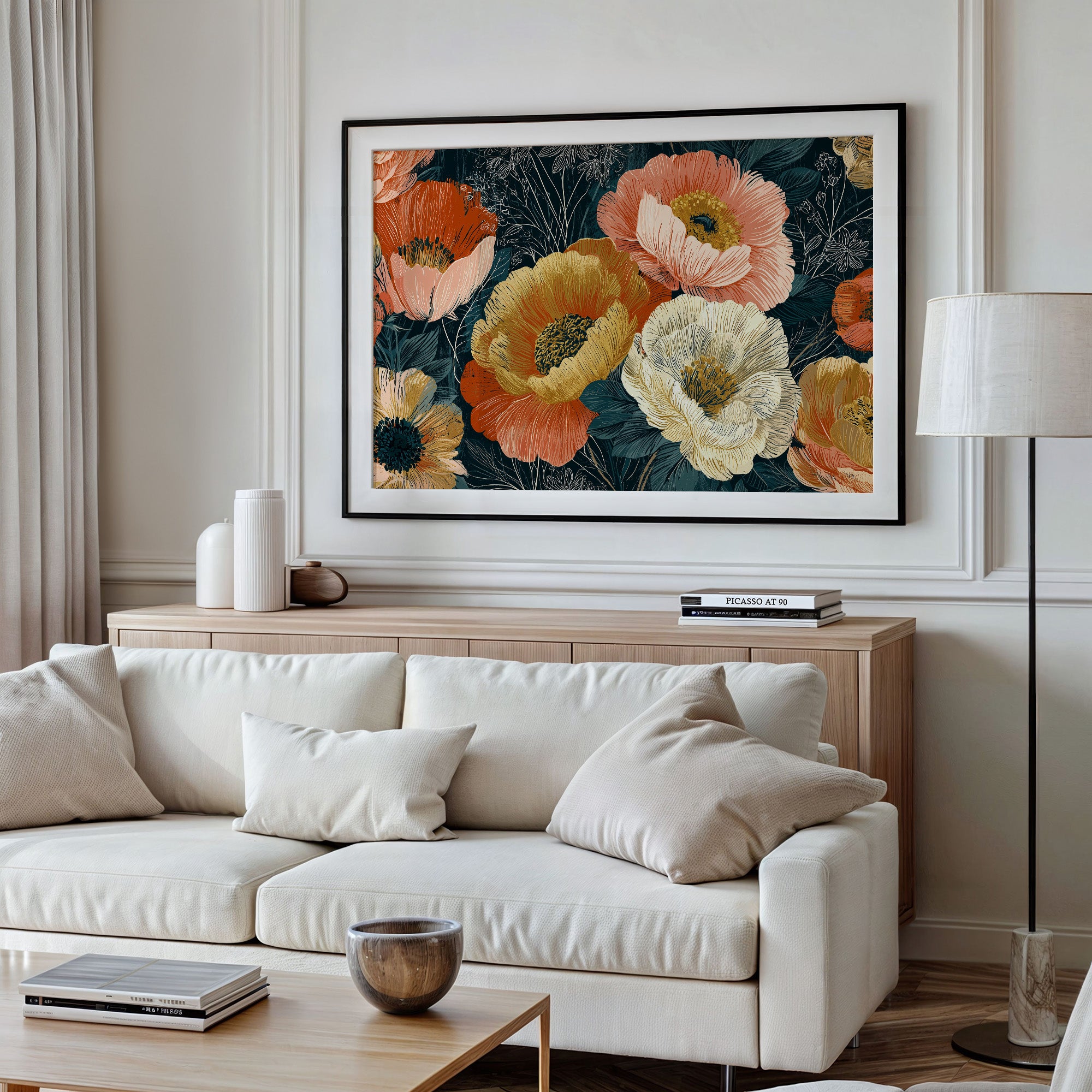 Anemones in Full Bloom, Dark Botanical