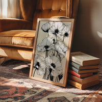 Botanical Poppies in Ink Wash