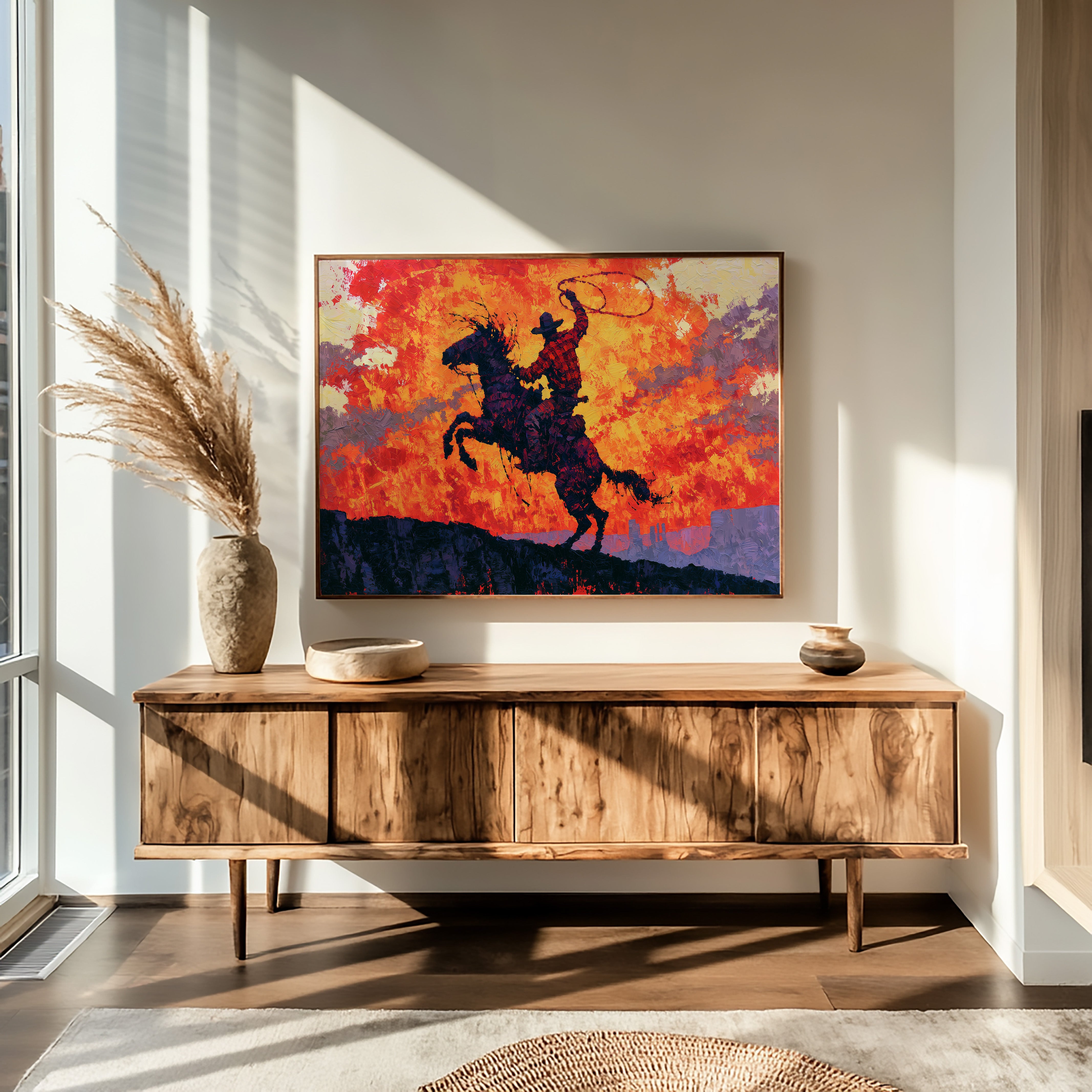 Rearing Cowboy, Desert Sunset Blaze