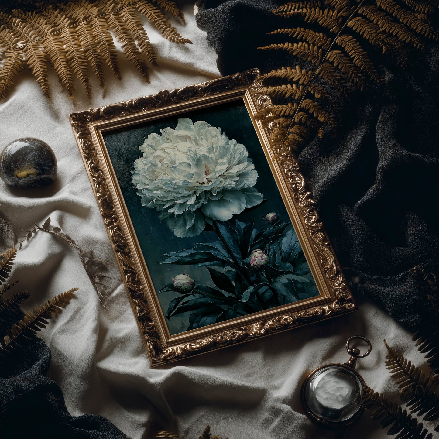 Ivory Peony in Shadow