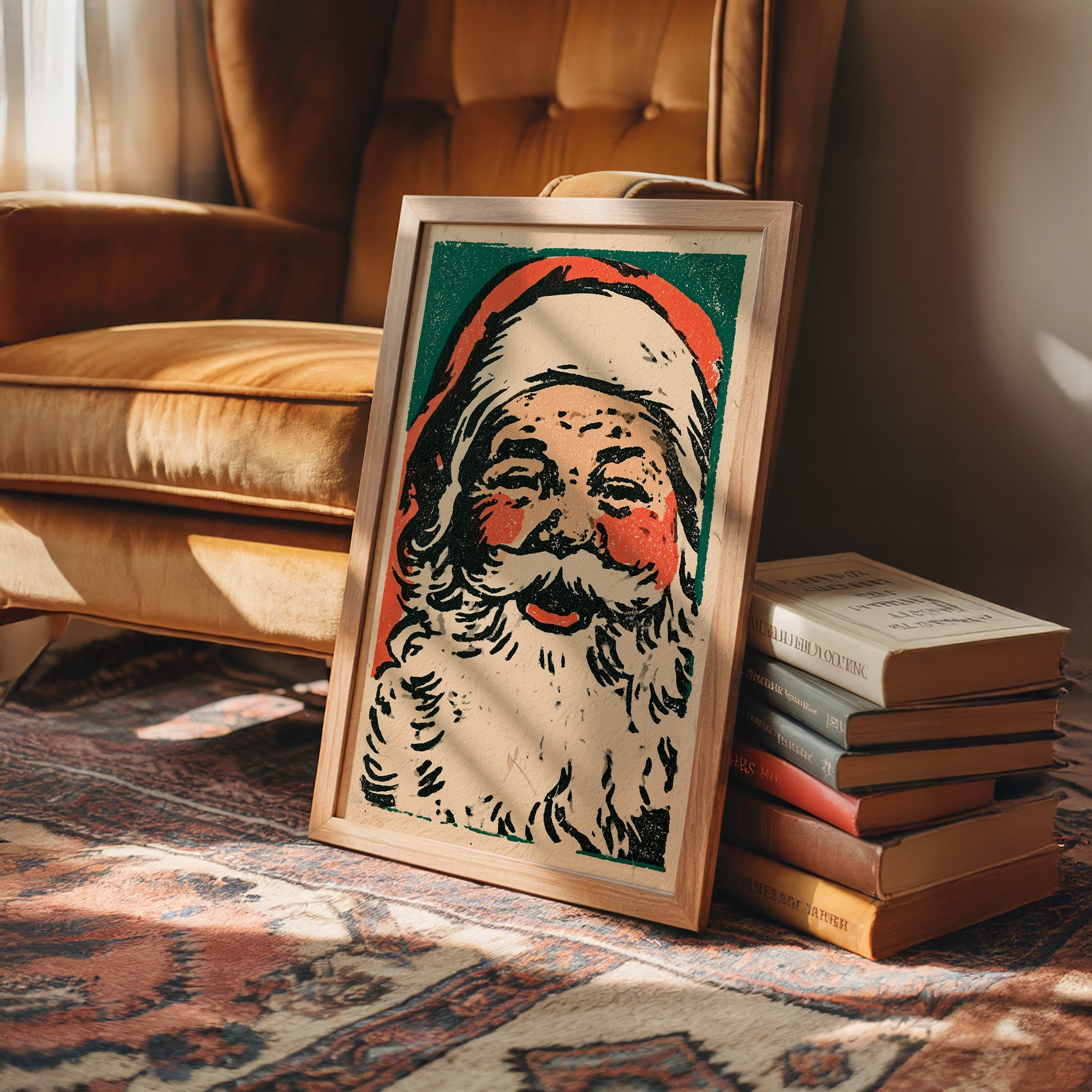 Linocut Santa Portrait