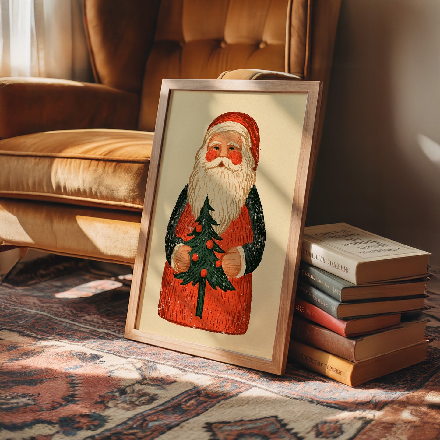Folk Carved Santa & Tree