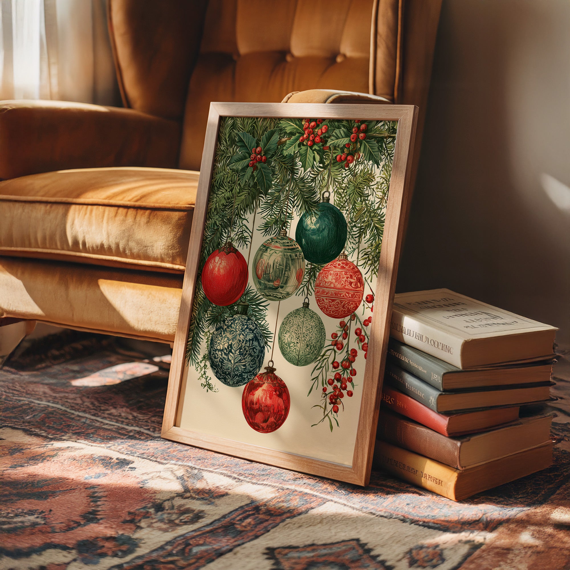 Vintage Glass Ornaments & Holly