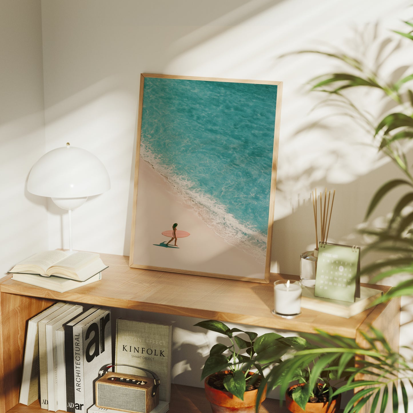 Aerial Surfer Turquoise Shoreline