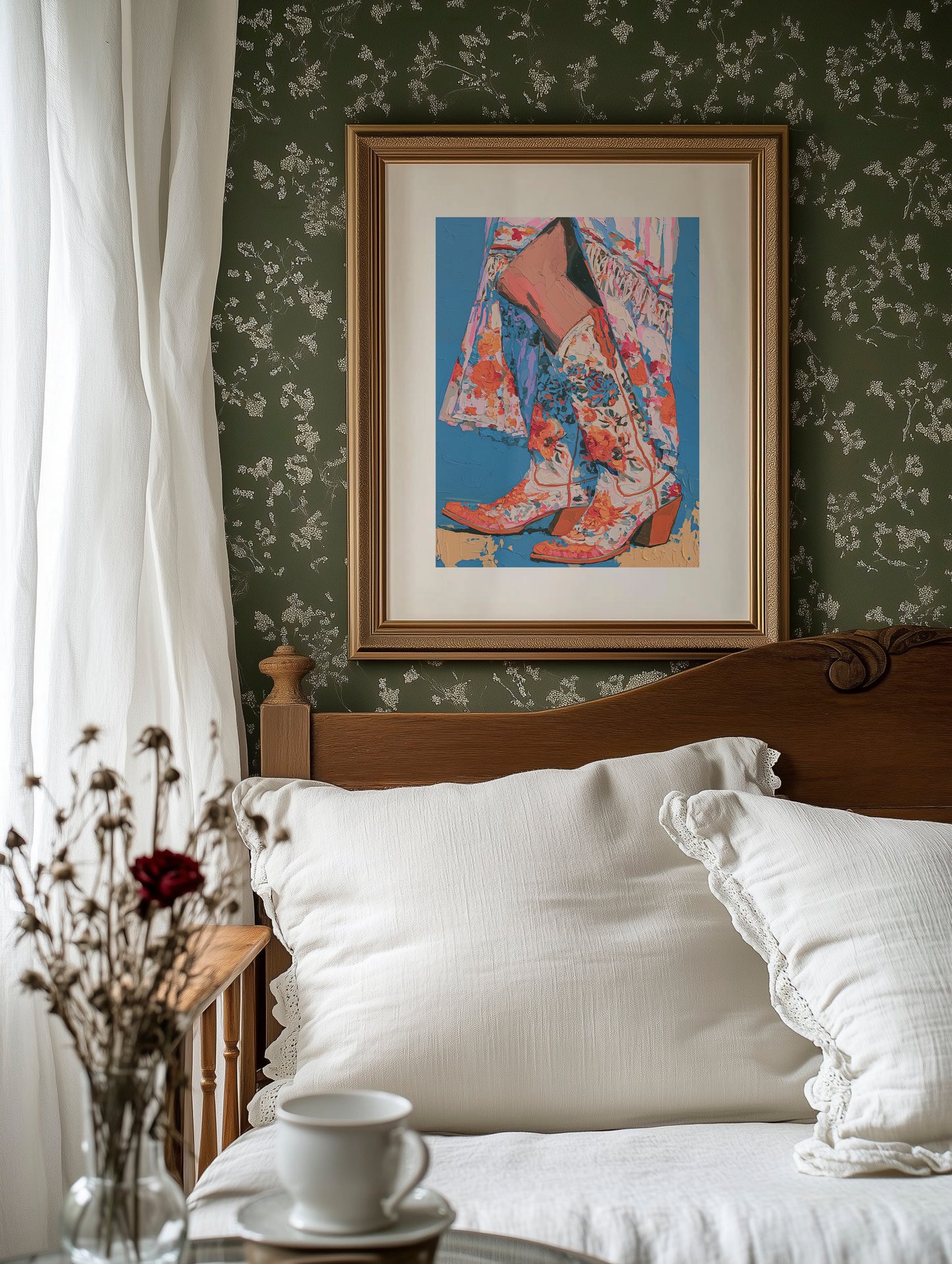 Floral Cowboy Boots Impasto Study