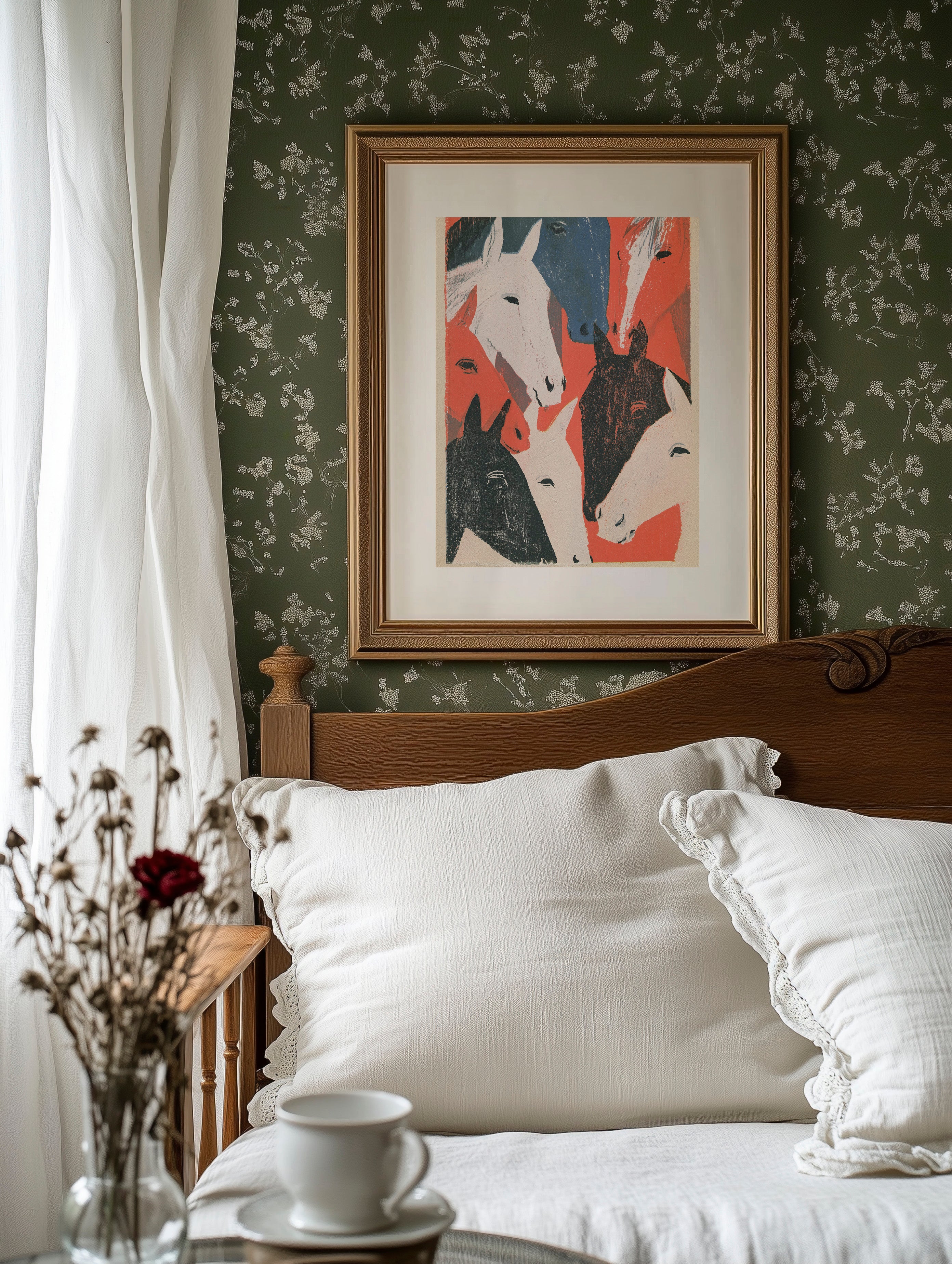 Bold Horse Herd Woodcut Print