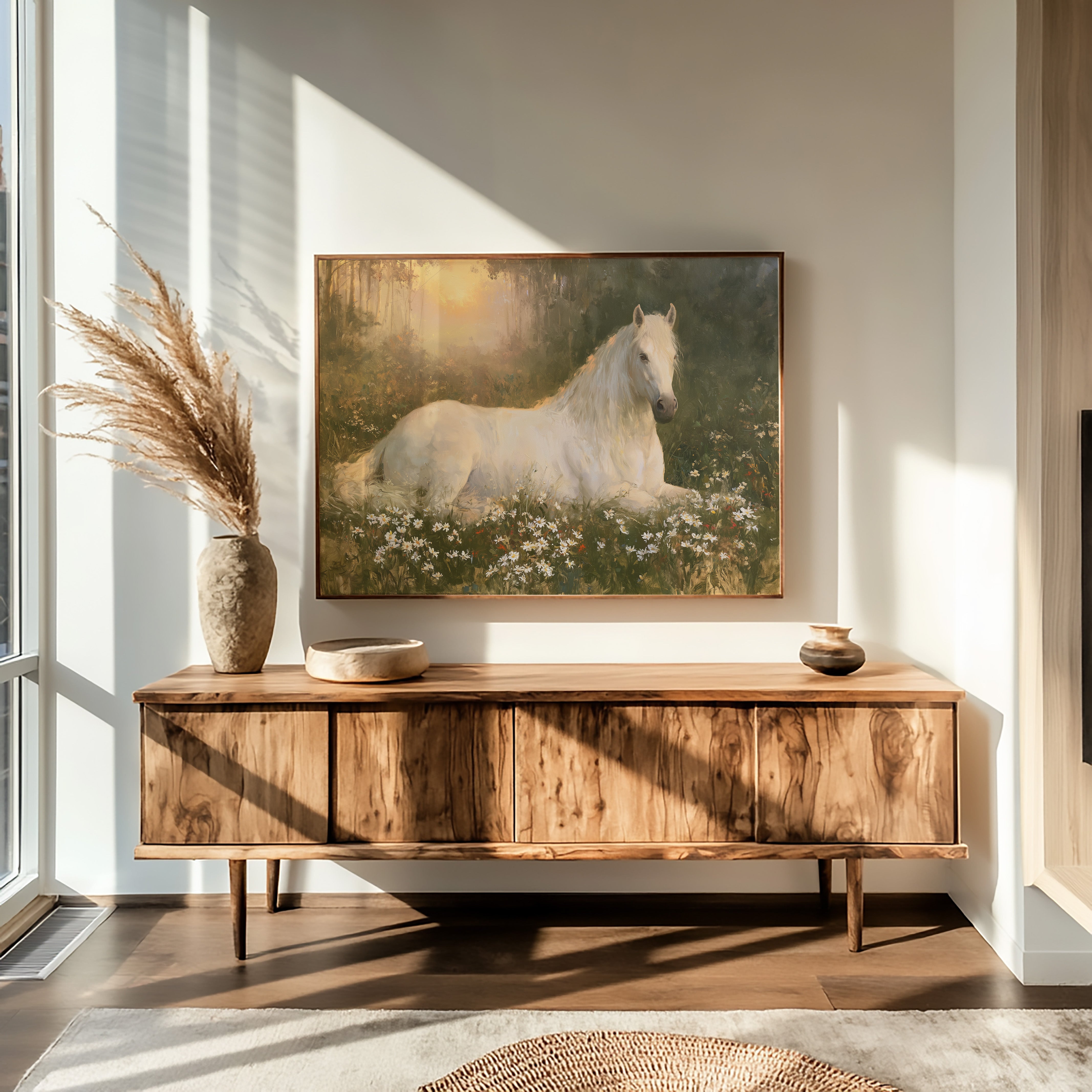Daisies And A Quiet Horse