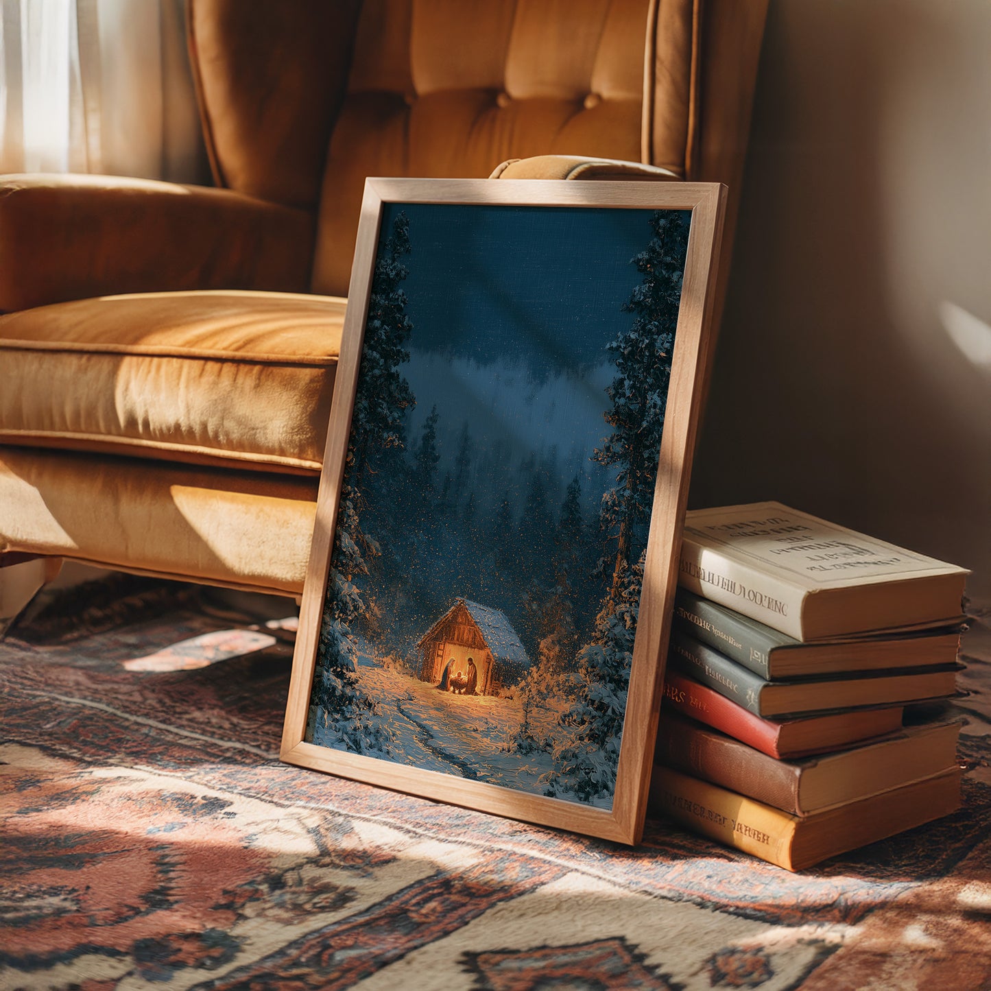 Manger in the Snowy Pines